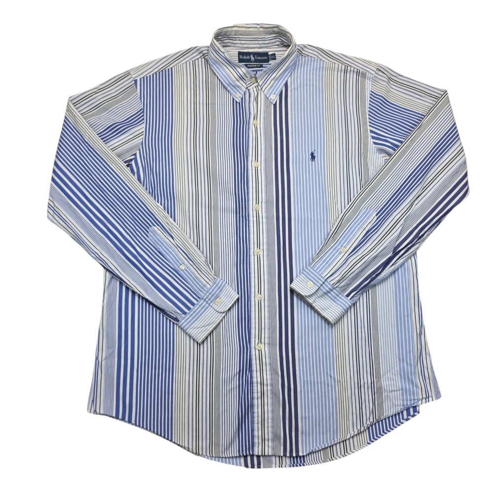 Polo Ralph Lauren Custom Fit Blue Multi Stripe Button Down Shirt Mens XL